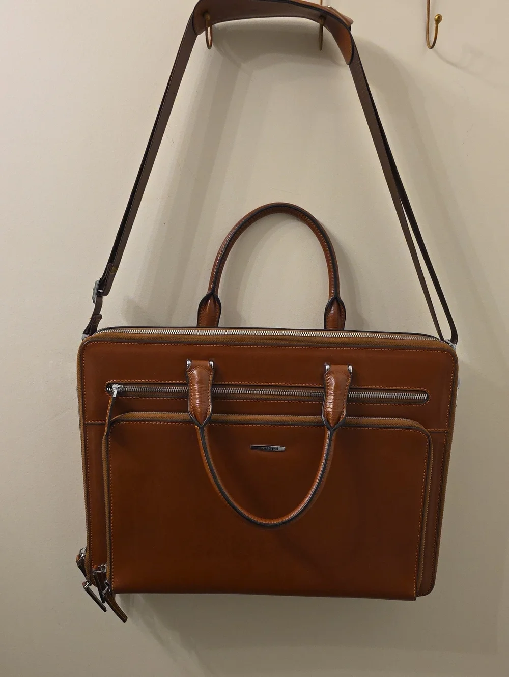 Bostanten Men's Leather Briefcase - Brown